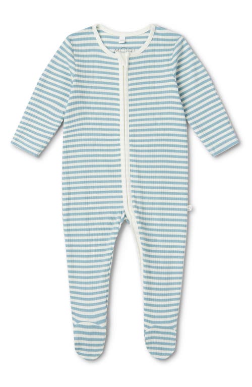 Shop Mori Rib Stripe Footie In Sea Stripe