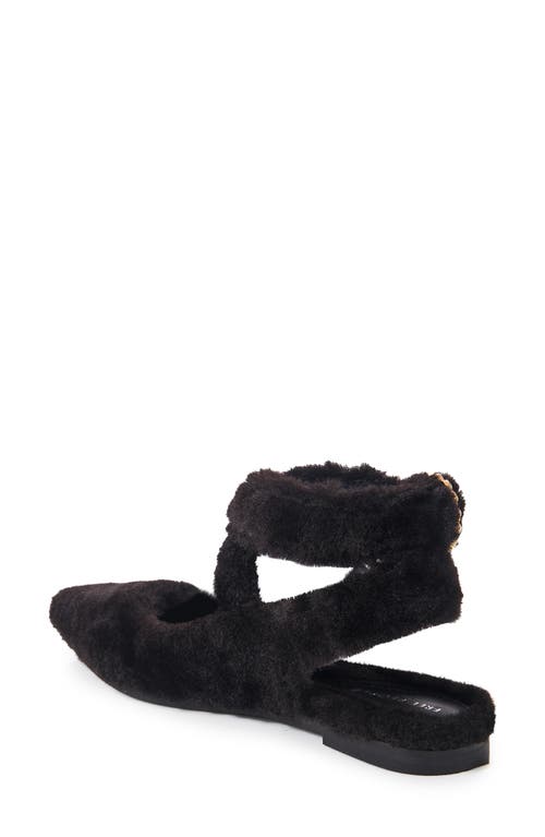 Free People Parisa Faux Shearling Ankle Strap Flat In Black Shearling