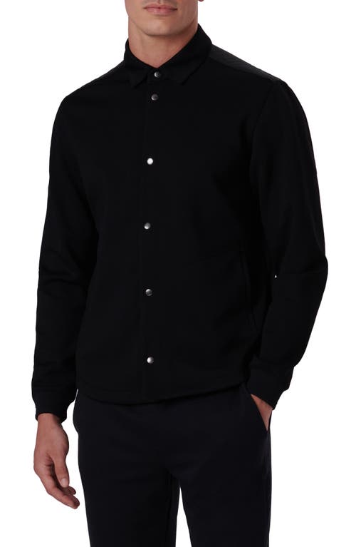 Bugatchi Knit Snap-Up Shirt Jacket Black at Nordstrom,