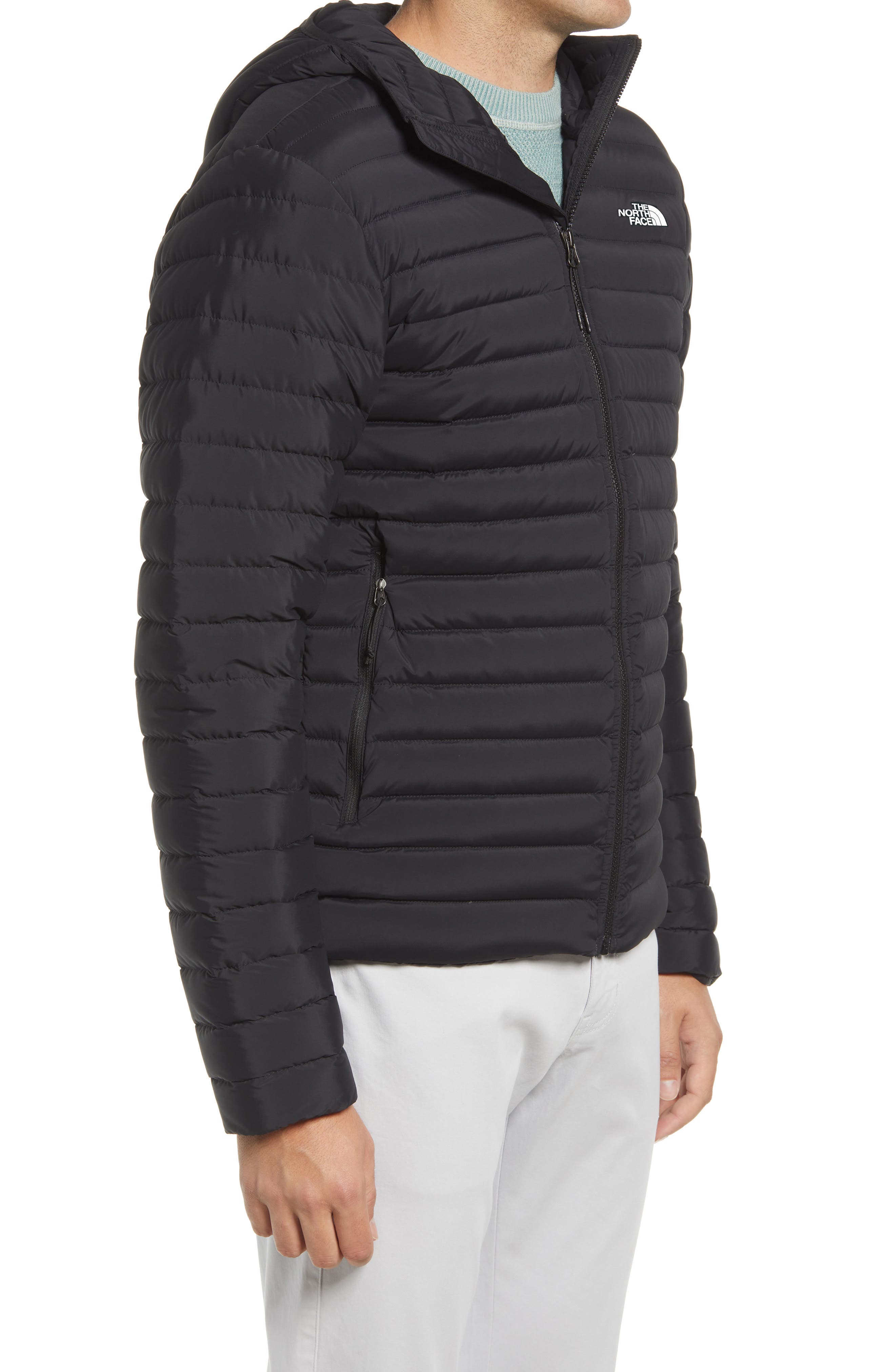 packable stretch down hooded jacket