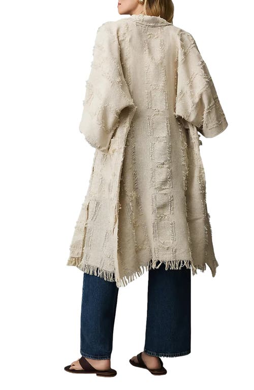 Saachi Shimmering Textured Fringe Long Duster In Ivory
