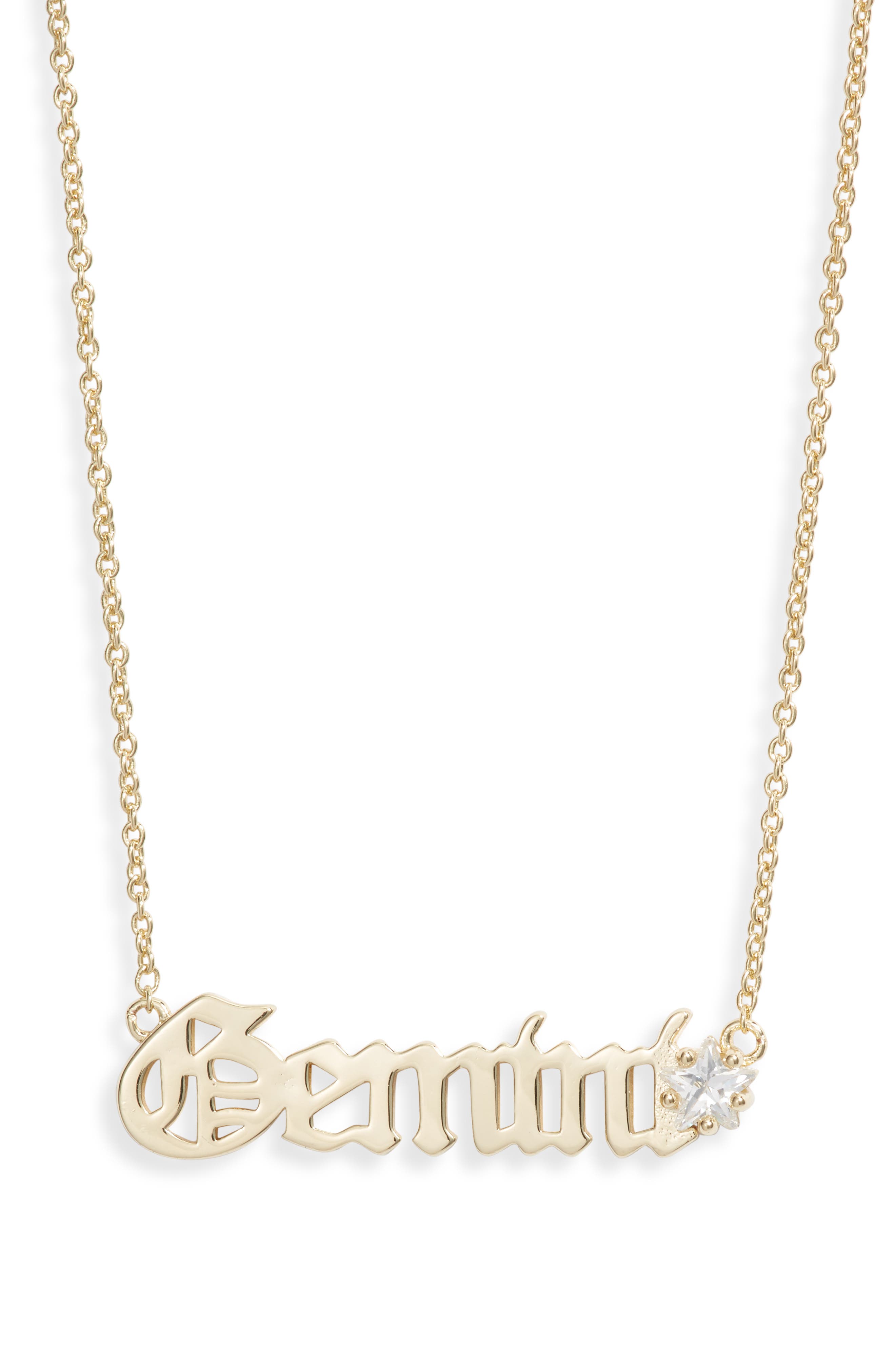 Melinda Maria Zodiac Script Pendant Necklace In Gold- Gemini