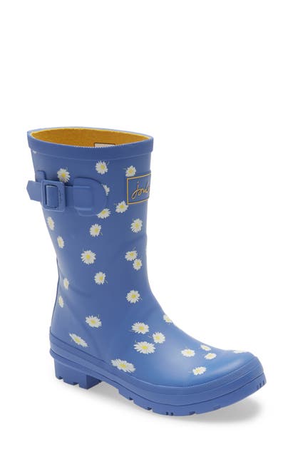 Joules Molly Floral Print Welly Waterproof Rain Boot In Blue Daisy Rubber