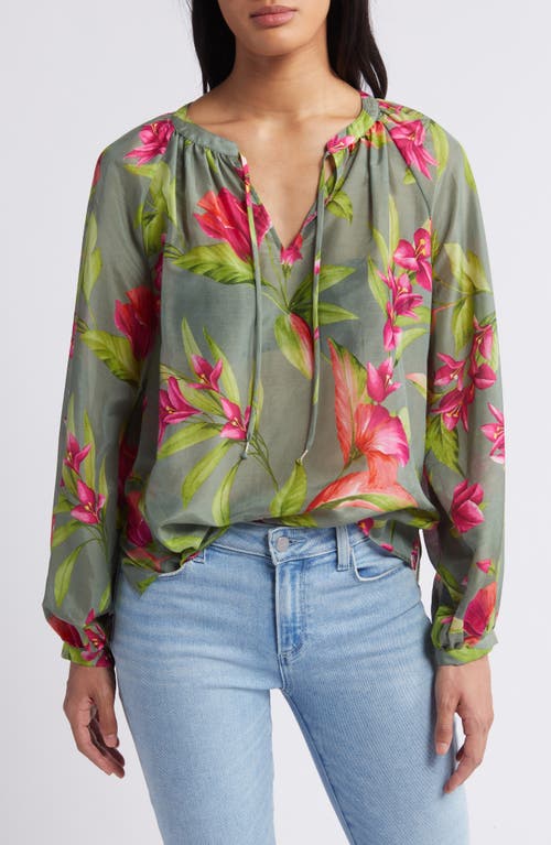 Shop Tommy Bahama Lavis Blooms Agua Amara Cotton & Silk Top In Tea Leaf