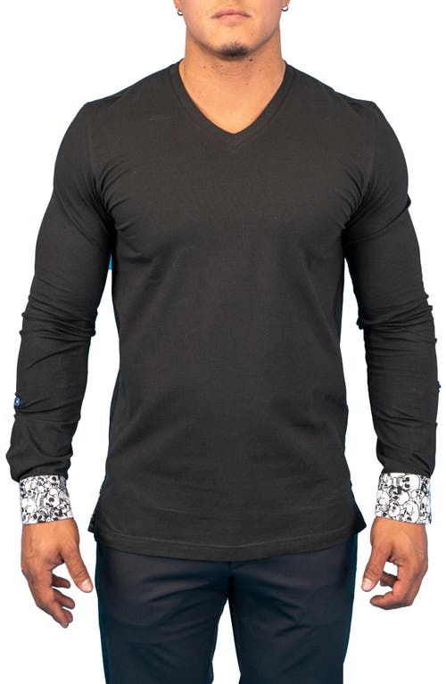 Maceoo Edison Skullcuff Black V-Neck Long Sleeve T-Shirt at Nordstrom, Size 3