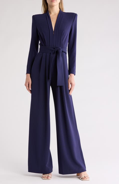 Kieran II Padded Shoulder Long Sleeve Wide Leg Jumpsuit