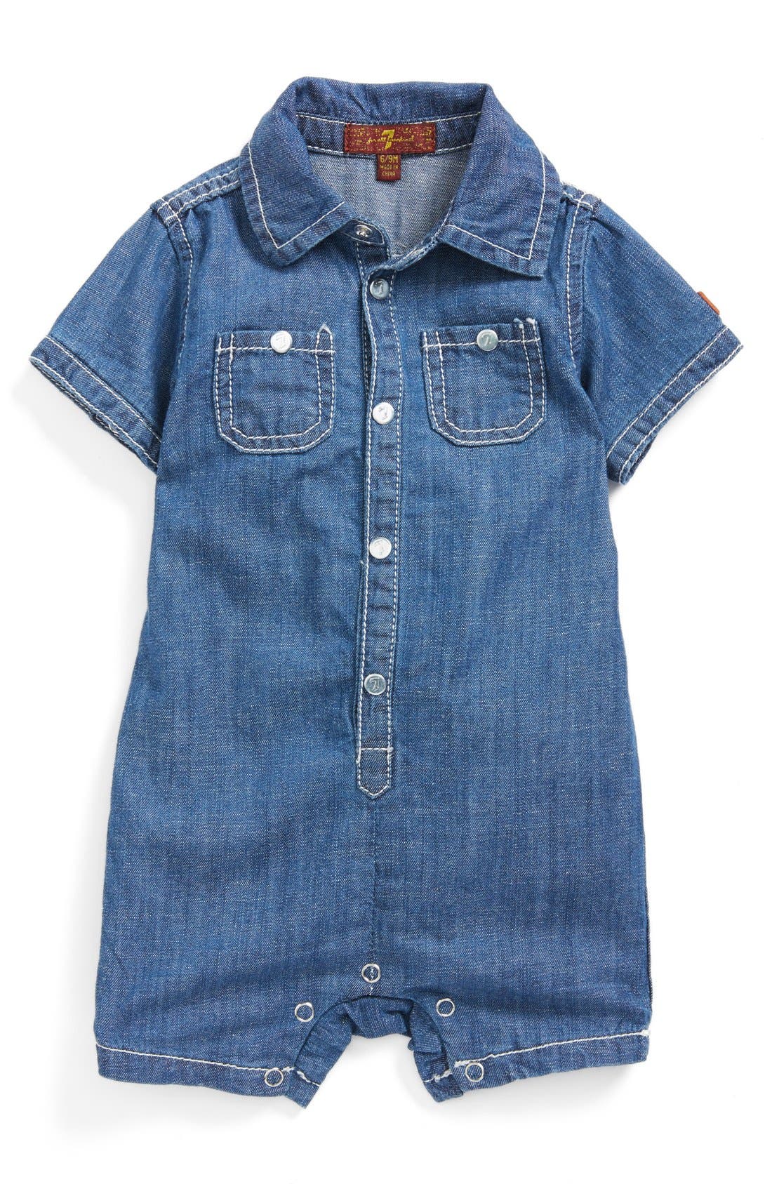 7 For All Mankind® Chambray Romper (Baby Boys) Nordstrom