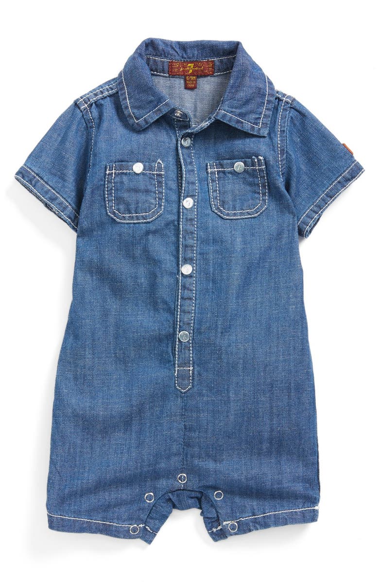7 For All Mankind® Chambray Romper (Baby Boys) | Nordstrom