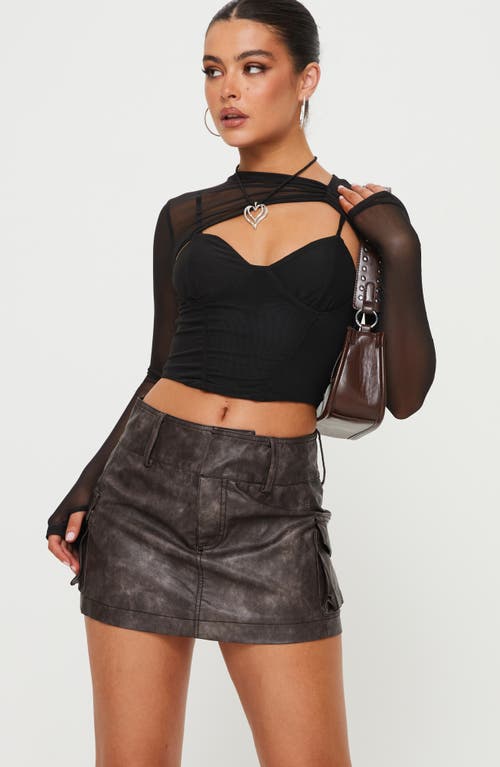 Princess Polly Domenic Washed Faux Leather Cargo Miniskirt In Black