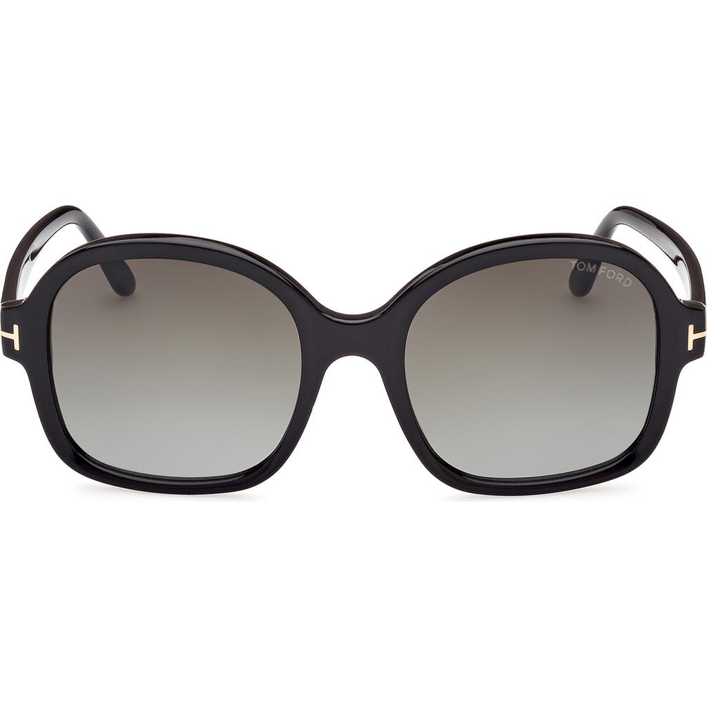 Tom Ford Hanley 57mm Gradient Butterfly Sunglasses In Shiny Black/gradient Smoke