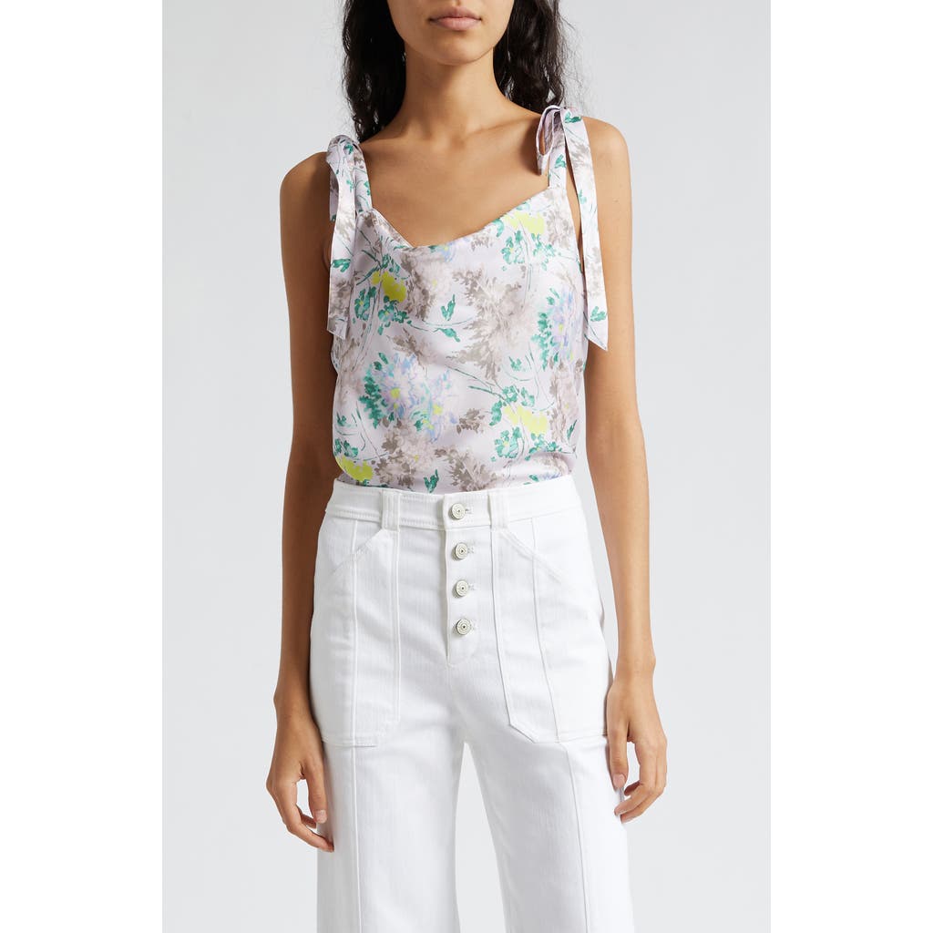 Cinq À Sept Marta Floral Tie Strap Satin Camisole In Pastel Multi