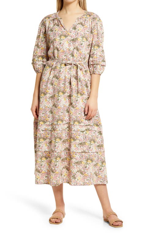 Caslon(R) Vacation Cotton Midi Dress in Ivory- Pink Ditsy Meadow