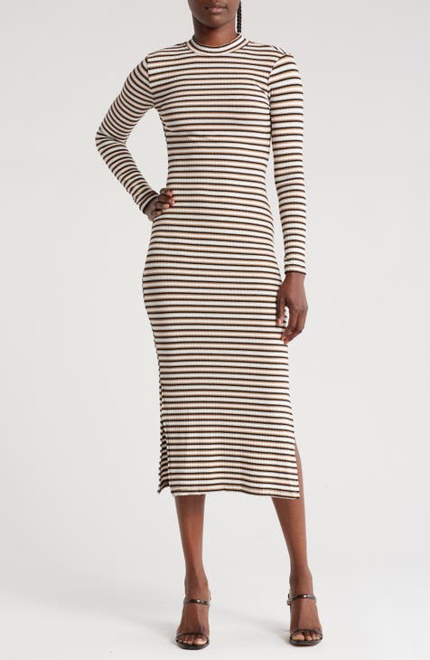 Stripe Long Sleeve Midi Dress