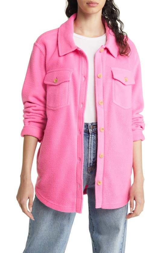 Thread & Supply Plaid Polar Fleece Shacket In Pink