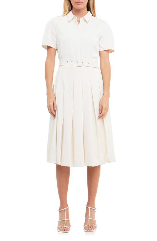 English Factory Short-sleeve Pleated Midi Dress In Cream