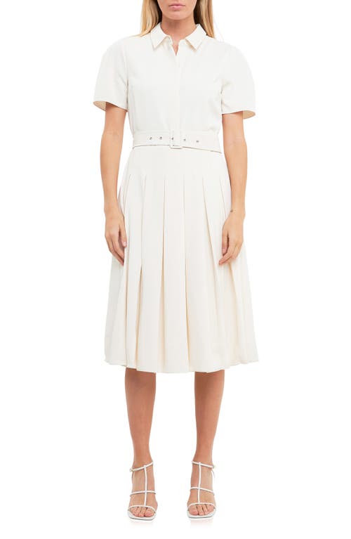 English Factory Short Sleeve Pleated Dress Cream at Nordstrom,
