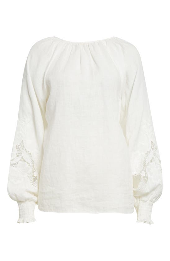 Shop Ramy Brook Flora Long Sleeve Linen Top In White Embroidered Boho Linen