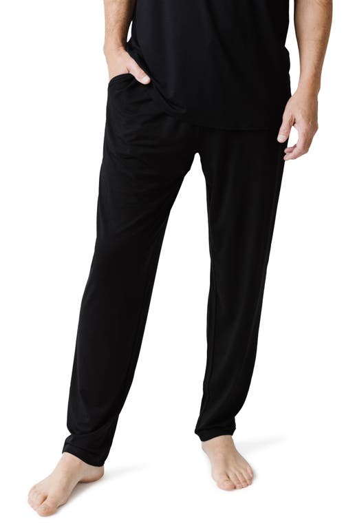 Tie Waist Stretch Knit Pajama Pants in Black