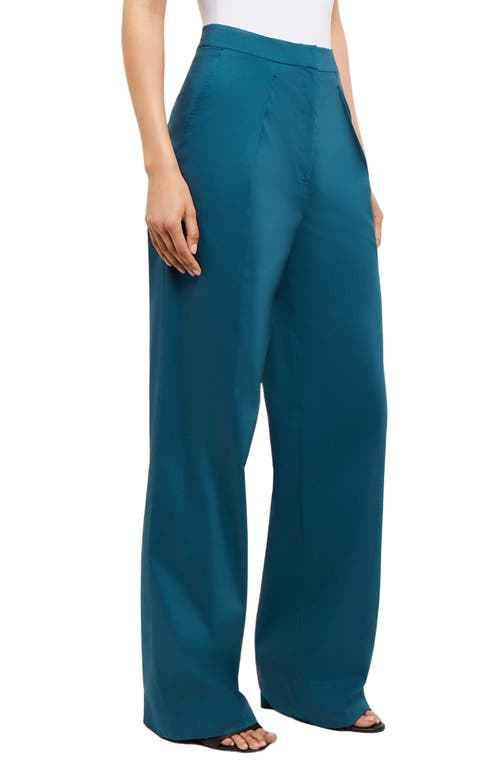 Misook High Waist Cotton Blend Straight Leg Pants In Marine Teal