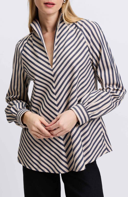 Shop Foxcroft Daphne Stripe Stretch Cotton Blend Button-up Shirt In Black/neutral