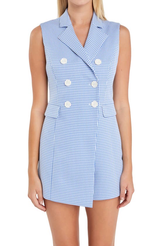 Shop English Factory Gingham Skort Romper In Blue