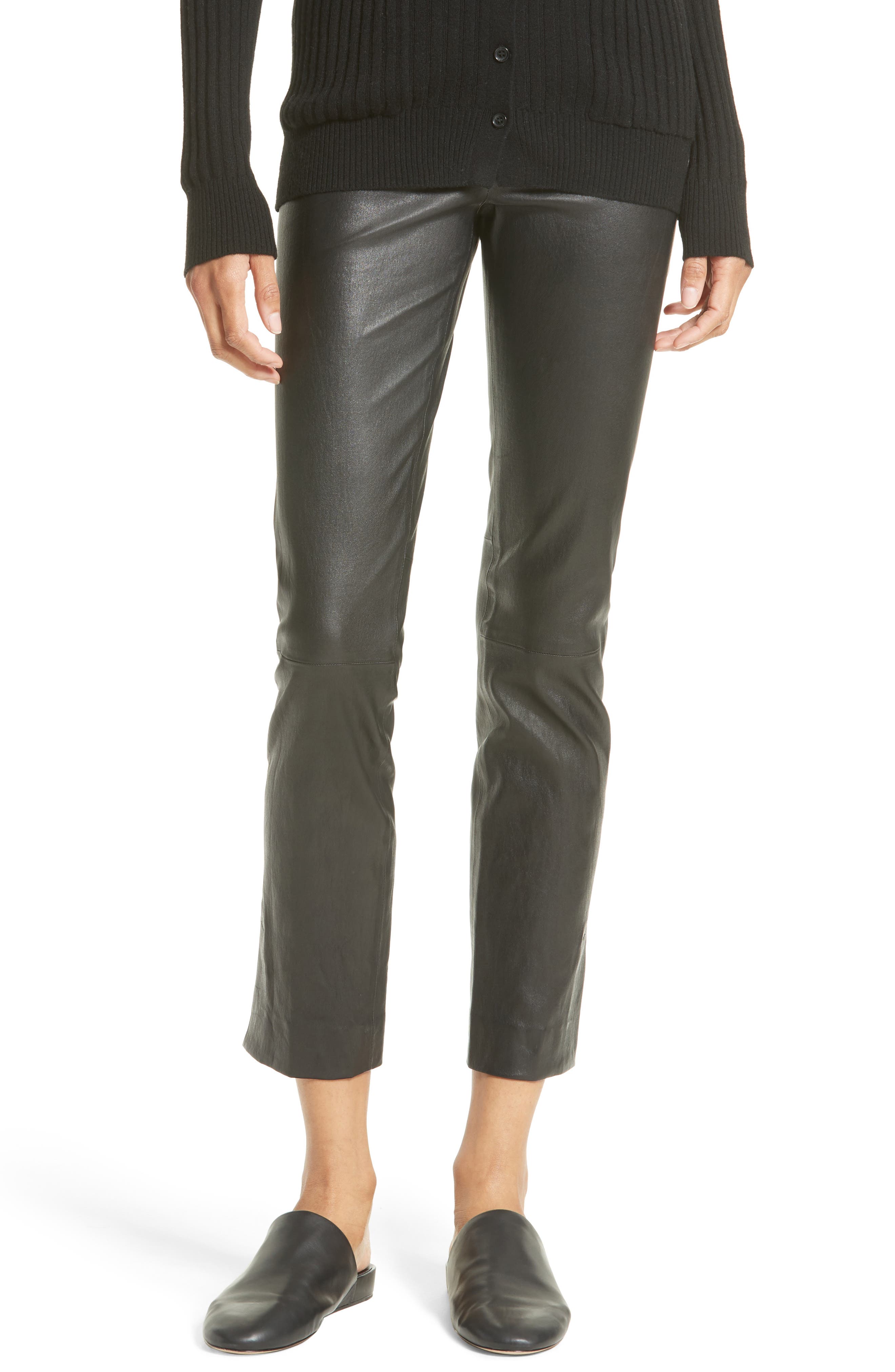 Vince Slit Hem Crop Leather Pants Nordstrom