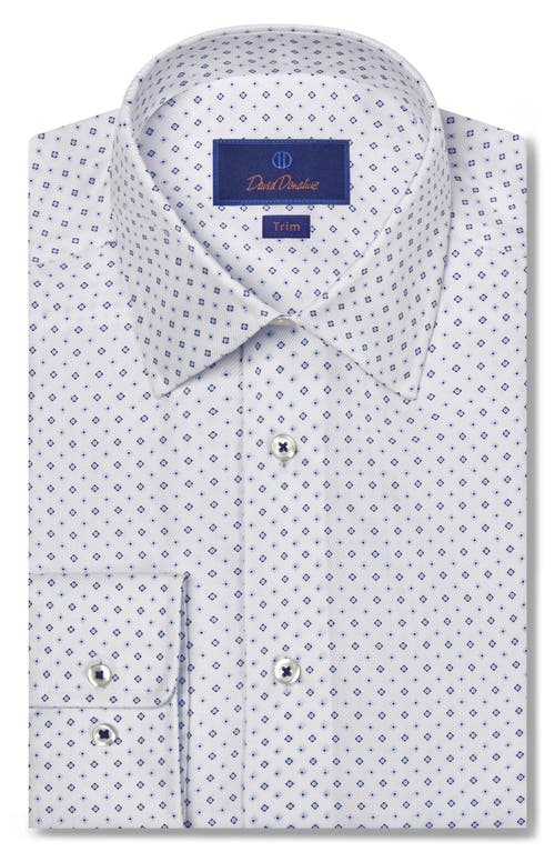 David Donahue Trim Fit Geometric Print Dress Shirt In White/blue