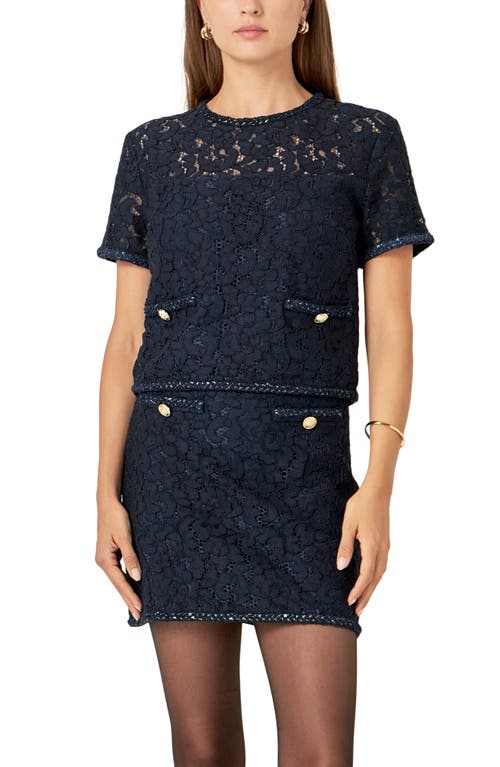 English Factory Lace & Sequin Top In Navy