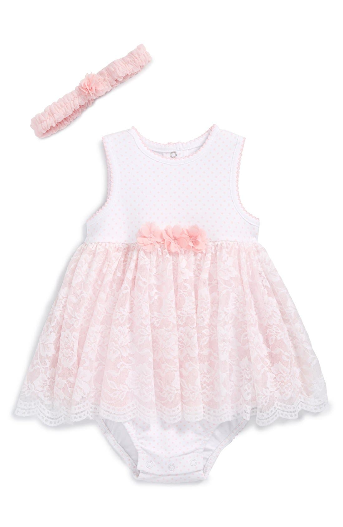 Little Me Lace Cotton Dress & Headband (Baby Girls) Nordstrom