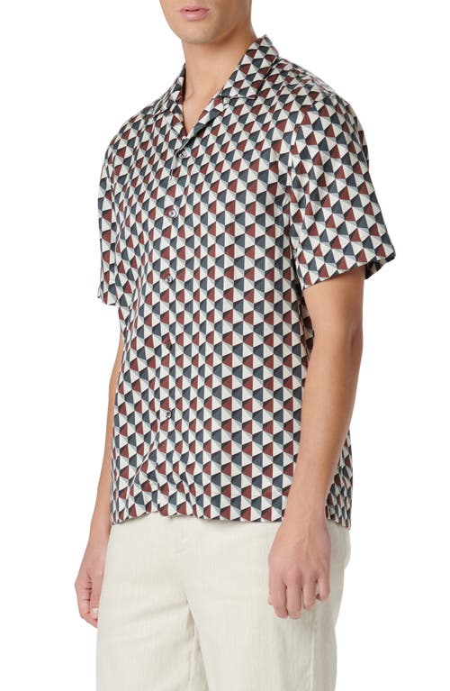 Bugatchi Jackson Shaped Fit Geo Print Short Sleeve Button-up Camp Shirt In Sienna