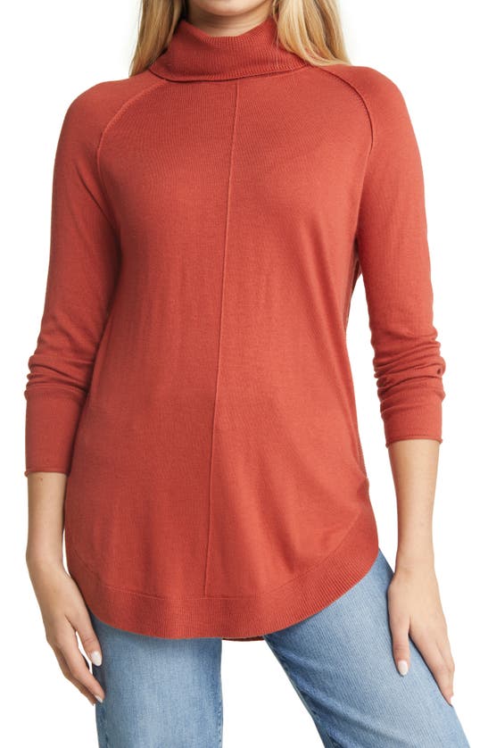 Caslon Turtleneck Tunic Sweater In Rust Spice