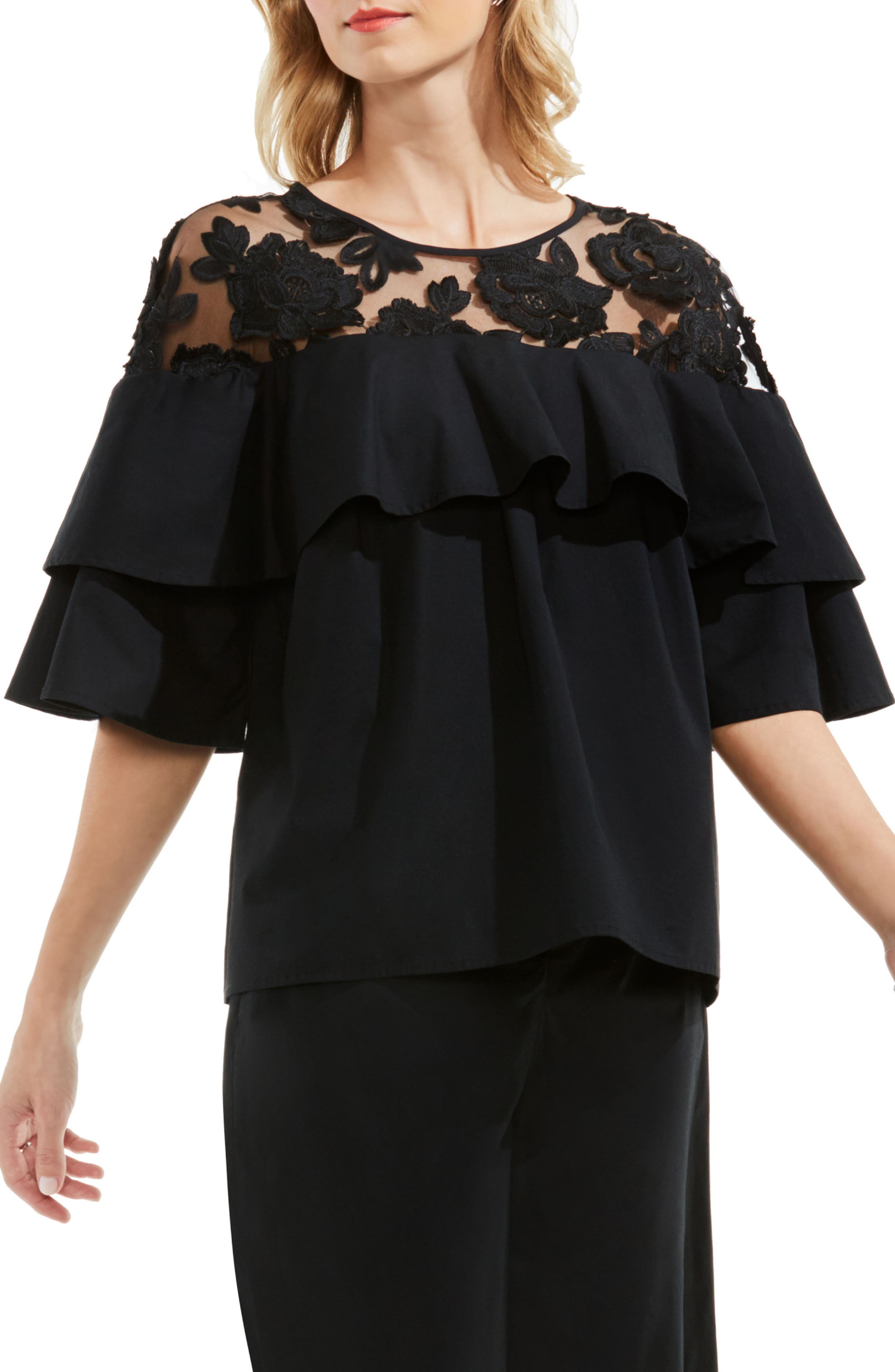 Vince Camuto Floral Mesh Yoke Blouse Nordstrom