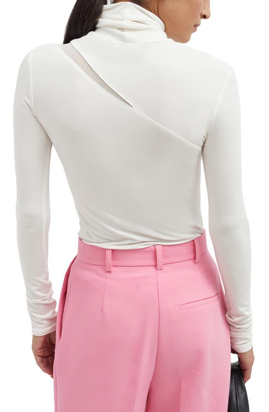 Marcella Vee Mesh Cutout Turtleneck Top In Off White