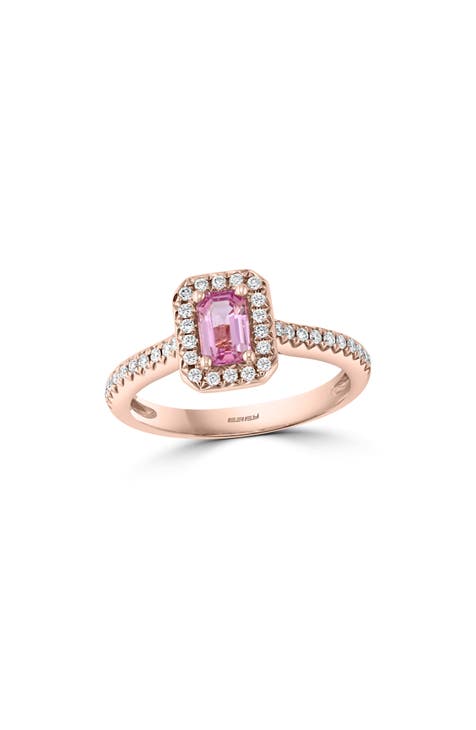 14K Rose Gold Pink Sapphire & Diamond Halo Ring - 0.28ct.