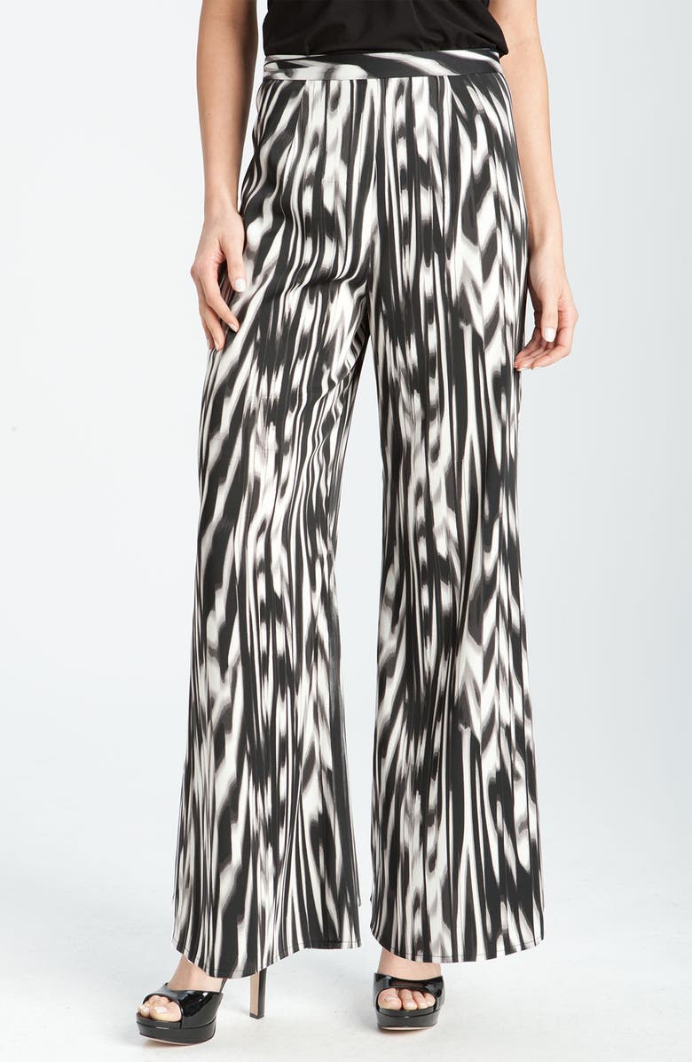 VINCE CAMUTO Abstract Print Wide Leg Pants, Main, color, RICH BLACK