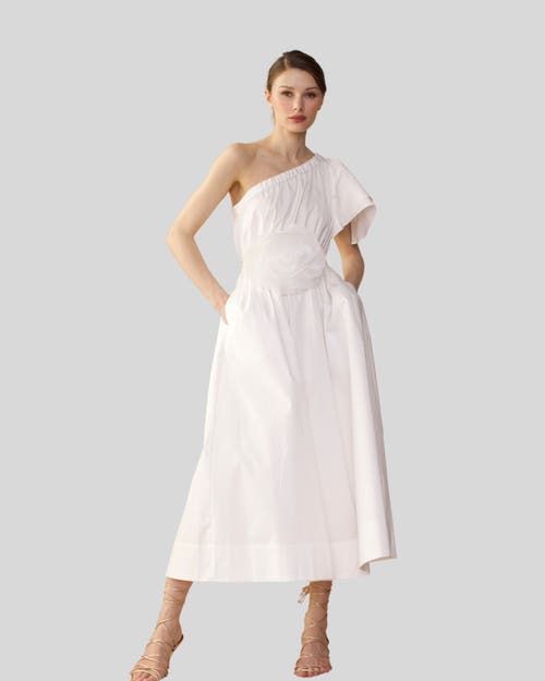 Cynthia Rowley Cotton One Shoulder Midi Dress In White