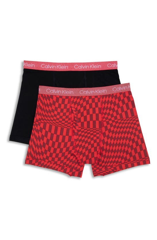 Calvin Klein Kids' 2-pack Boxer Briefs In Blue Pin Stripes/ Black Iris