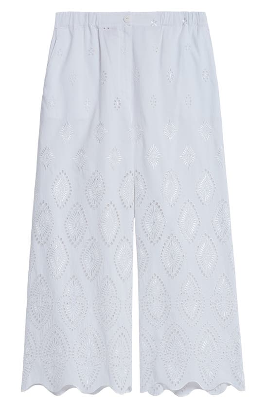 Shop Marina Rinaldi Aggravi Embroidered Wide Leg Linen Pants In Milk