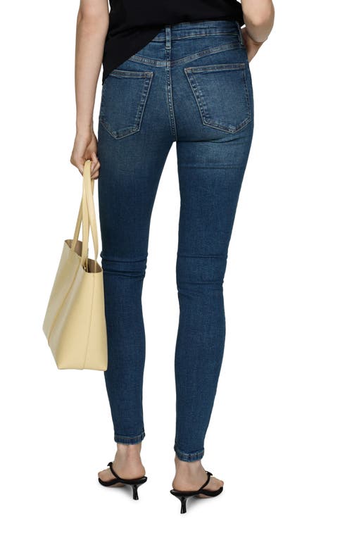 Shop Mango High Waist Skinny Jeans In Dark Blue