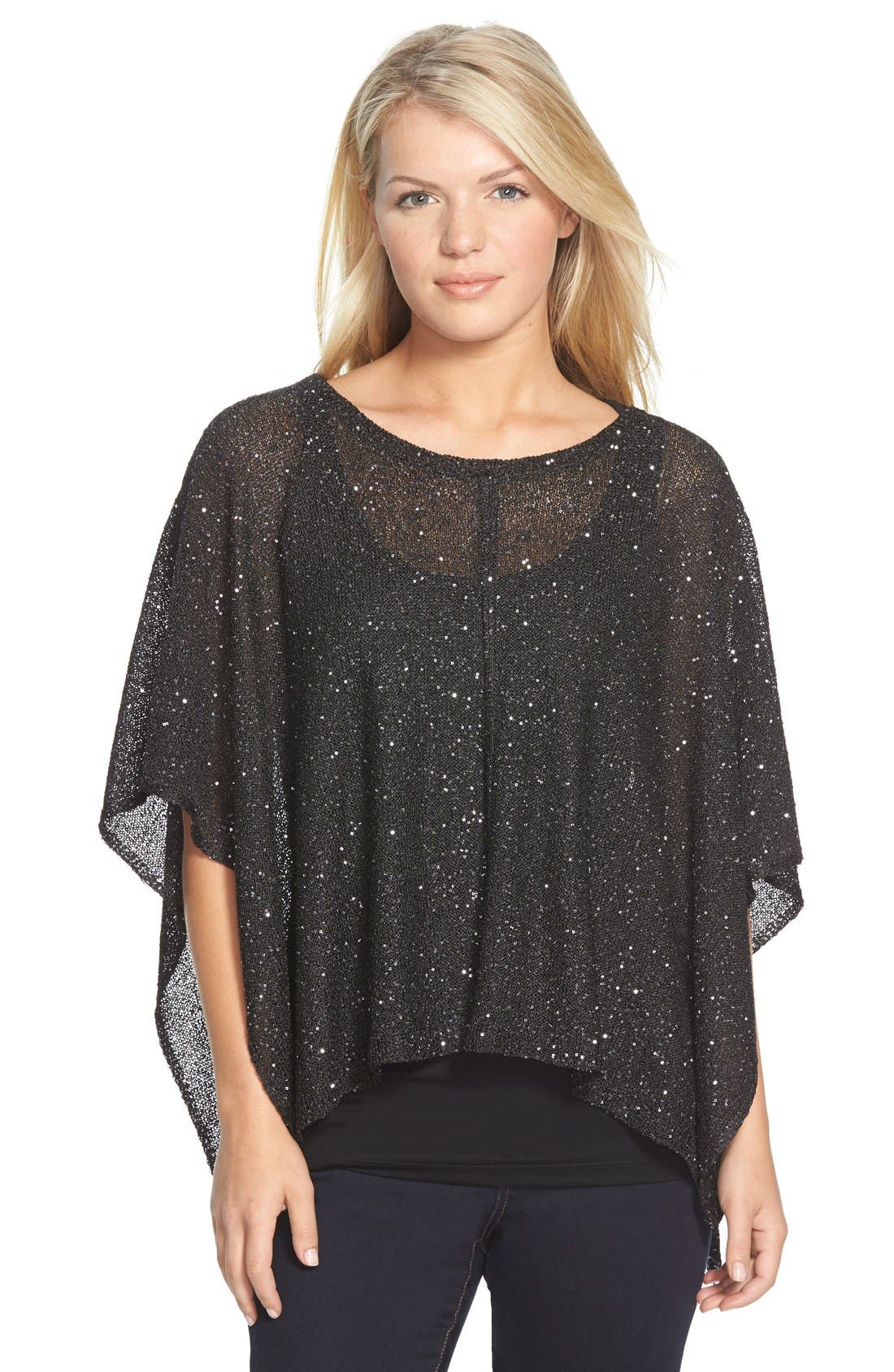 DKNYC Short Sequin Knit Poncho Nordstrom