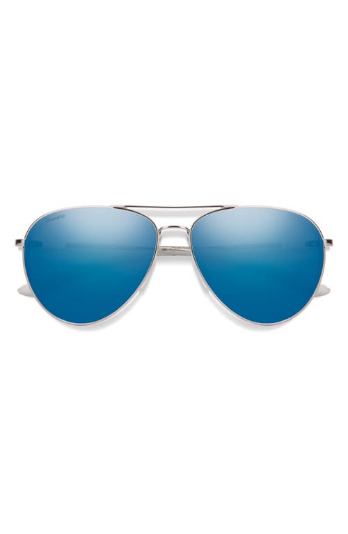 Smith Layback 60mm Chromapop™ Polarized Aviator Sunglasses In Silver/blue Mirror