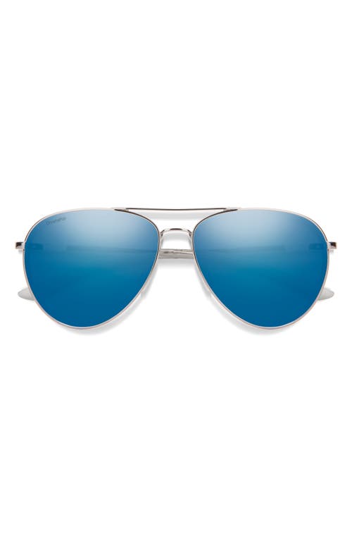 Smith Layback 60mm Chromapop™ Polarized Aviator Sunglasses In Silver/blue Mirror
