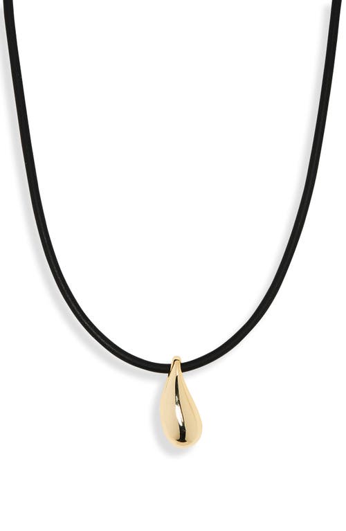 Argento Vivo Sterling Silver Leather Teardrop Necklace in Gold at Nordstrom