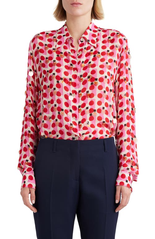 Dries Van Noten Retro Dot Print & Paillettes Button-up Shirt In Red 352