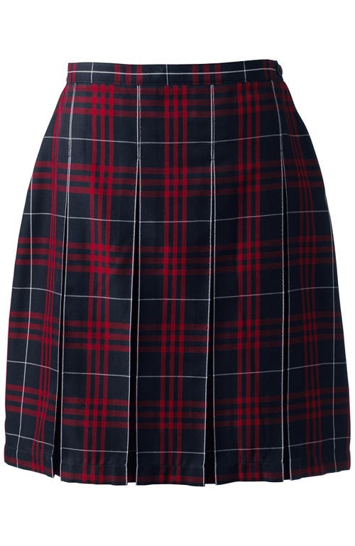 Lands' End School Uniform Young Plaid Box Pleat Skirt Top Of The Knee In Classic Navy Large Plaid