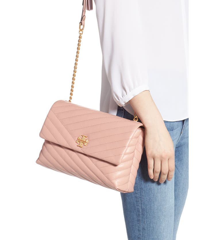 TORY BURCH Kira Chevron Quilted Leather Shoulder Bag, Alternate, color, PINK MOON