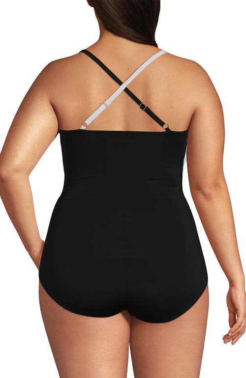 Shop Lands' End Plus Size Slender Suit Pleated X-back One Piece Swimsuit In Black/white