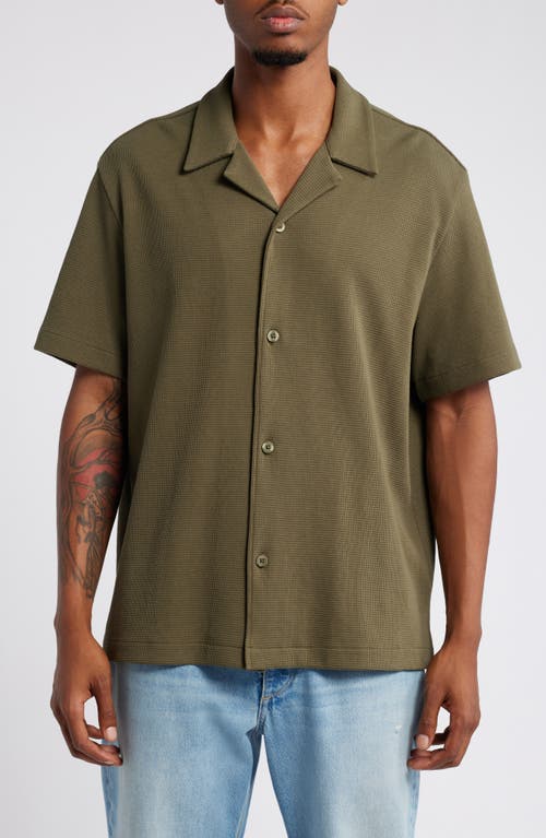 Shop Bp. Waffle Knit Camp Shirt In Olive Night