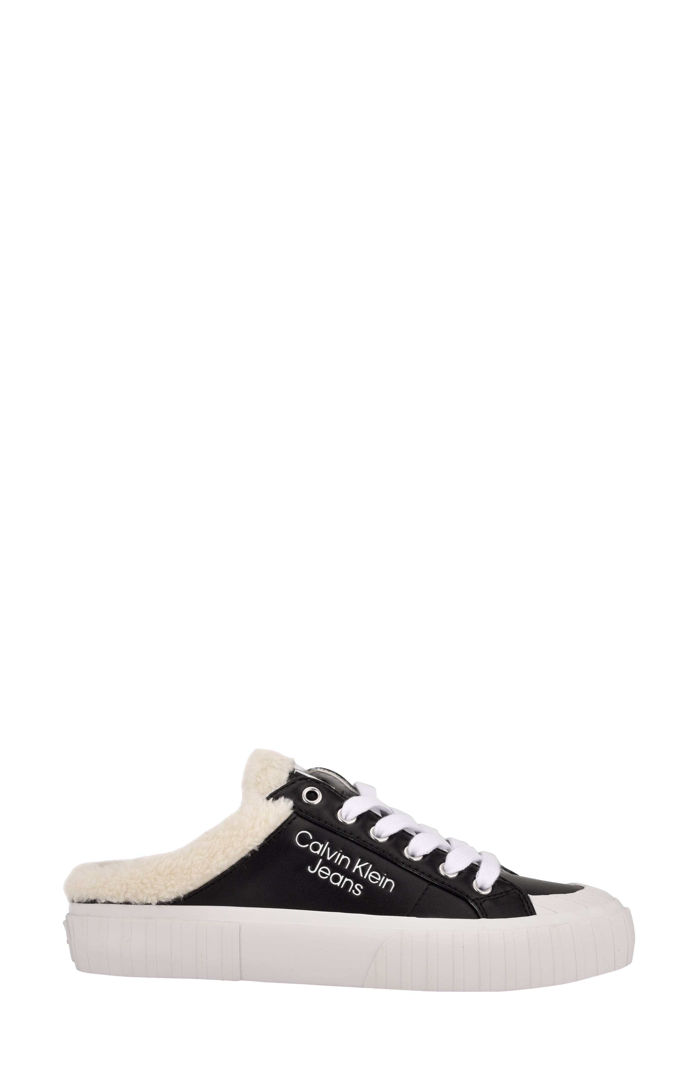 calvin klein black faux fur trainers