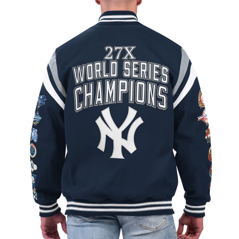 Shop G-iii Sports By Carl Banks Navy New York Yankees Quick Full-snap Varsity Jacket